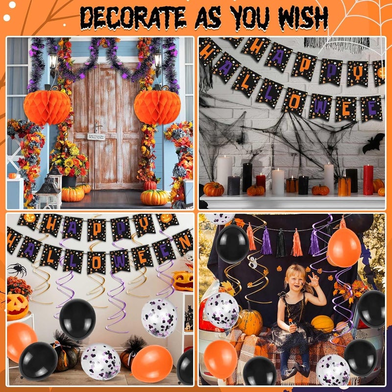 Jcoos Trunk or Treat Car Decorations Kit - 47PCS Halloween Decorations Halloween Garage Door Decorations Trunk or Treat Kits with Happy Halloween Banner, Halloween Balloons, Party Kit, Swirls, Tassel - Image 4